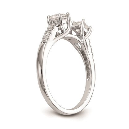 14K Weißgold 3 Stein Plus Stift Set Mittig Princess Diamant Halbfassung Verlobungsring