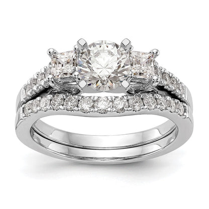 14K Weißgold 3 Stein Plus Stift Set Mittig Princess Diamant Halbfassung Verlobungsring