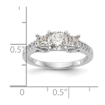 14K Weißgold 3 Stein Plus Stift Set Mittig Princess Diamant Halbfassung Verlobungsring