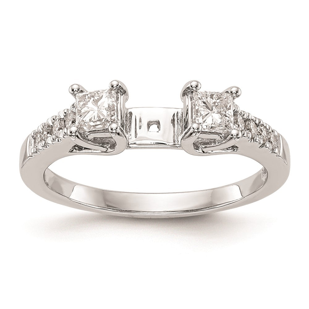14K Weißgold 3 Stein Plus Stift Set Mittig Princess Diamant Halbfassung Verlobungsring