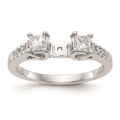 14K Weißgold 3 Stein Plus Stift Set Mittig Princess Diamant Halbfassung Verlobungsring