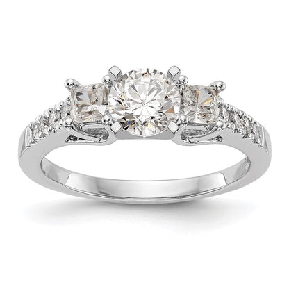 14K Weißgold 3 Stein Plus Stift Set Mittig Princess Diamant Halbfassung Verlobungsring