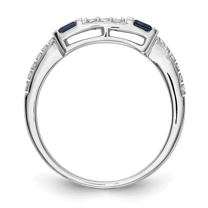 14K Weißgold 1/10 Karat Diamant und Saphir Komplett Ehering
