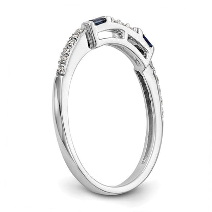 14K Weißgold 1/10 Karat Diamant und Saphir Komplett Ehering