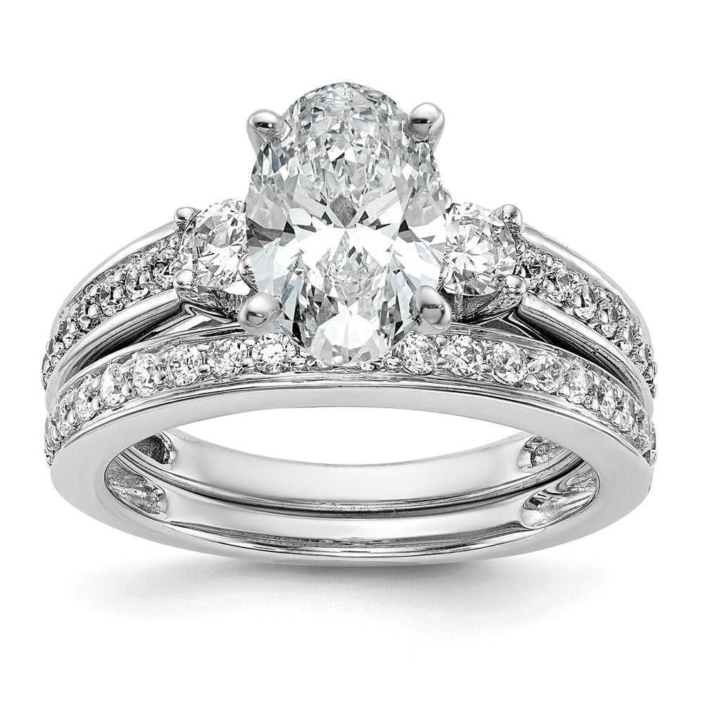 14K Weißgold 3 Stein Plus Stift Set Mittig 1/5 Karat Diamant Halbfassung Verlobungsring