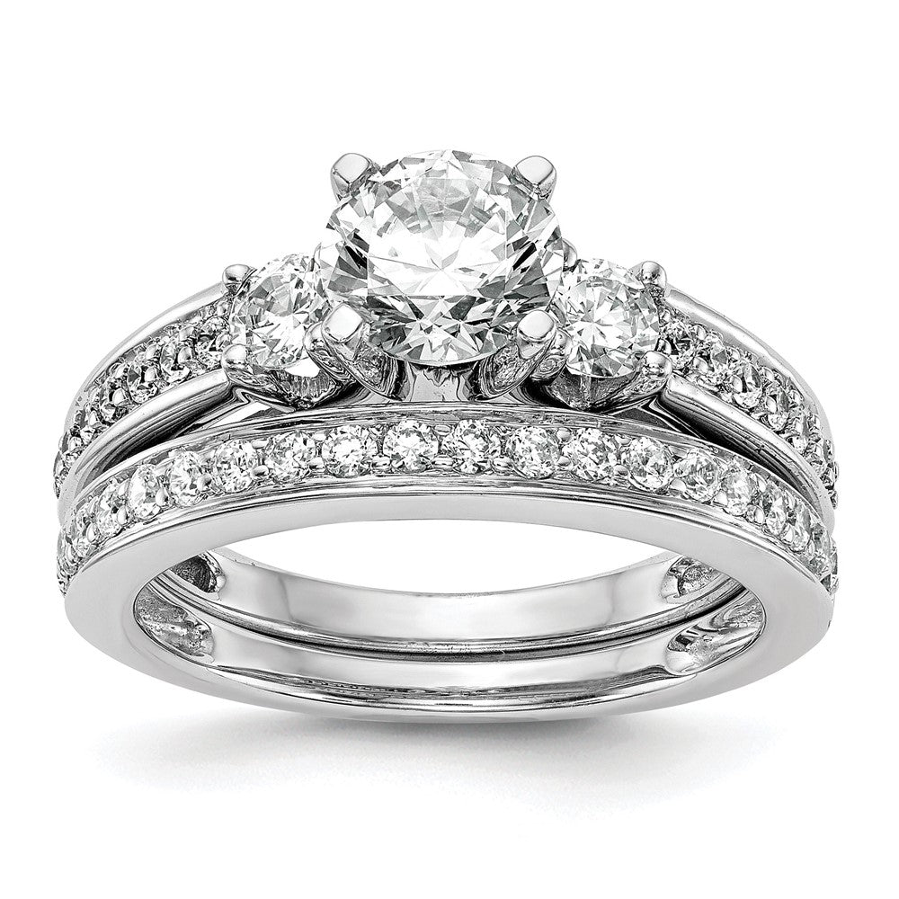 14K Weißgold 3 Stein Plus Stift Set Mittig 1/5 Karat Diamant Halbfassung Verlobungsring