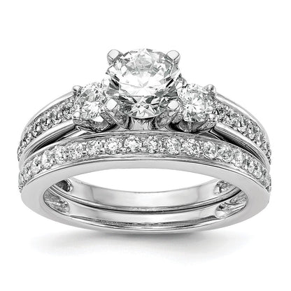 14K Weißgold 3 Stein Plus Stift Set Mittig 1/5 Karat Diamant Halbfassung Verlobungsring