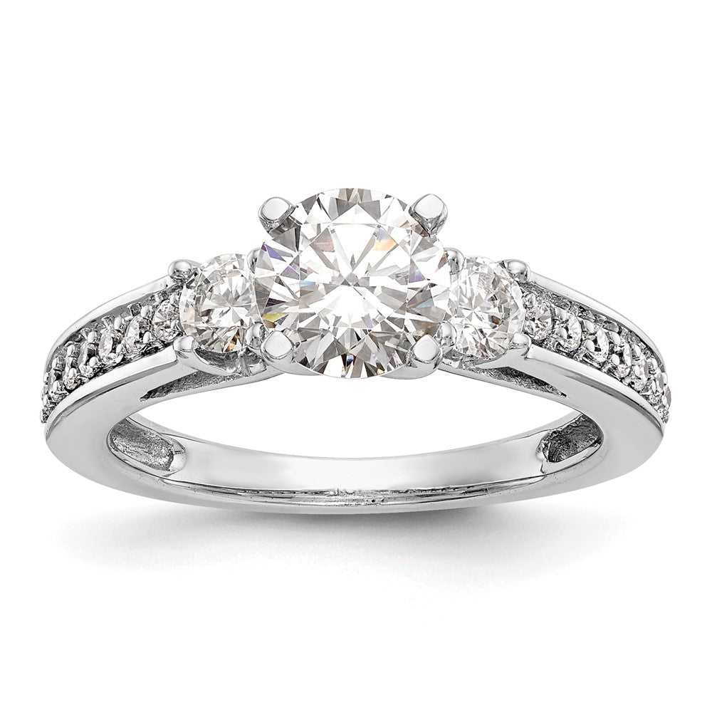 14K Weißgold 3 Stein Plus Stift Set Mittig 1/5 Karat Diamant Halbfassung Verlobungsring