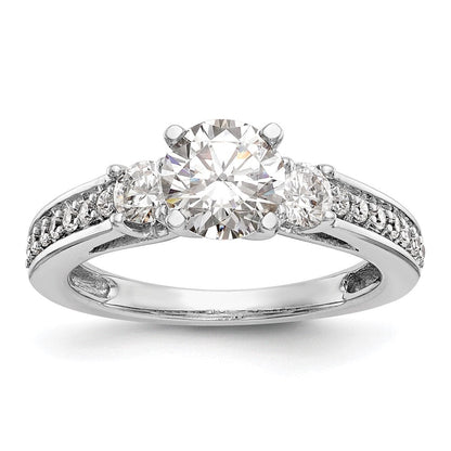 14K Weißgold 3 Stein Plus Stift Set Mittig 1/5 Karat Diamant Halbfassung Verlobungsring