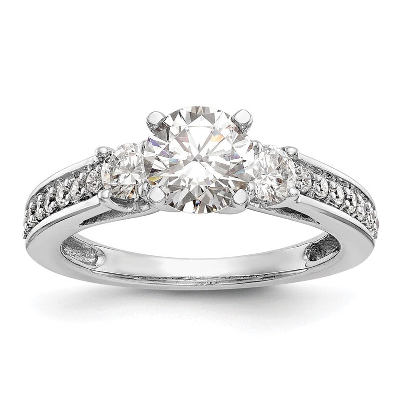 14K Weißgold 3 Stein Plus Stift Set Mittig 1/5 Karat Diamant Halbfassung Verlobungsring