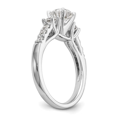 14K Weißgold 3 Stein Plus Stift Set Mittig 1/5 Karat Diamant Halbfassung Verlobungsring