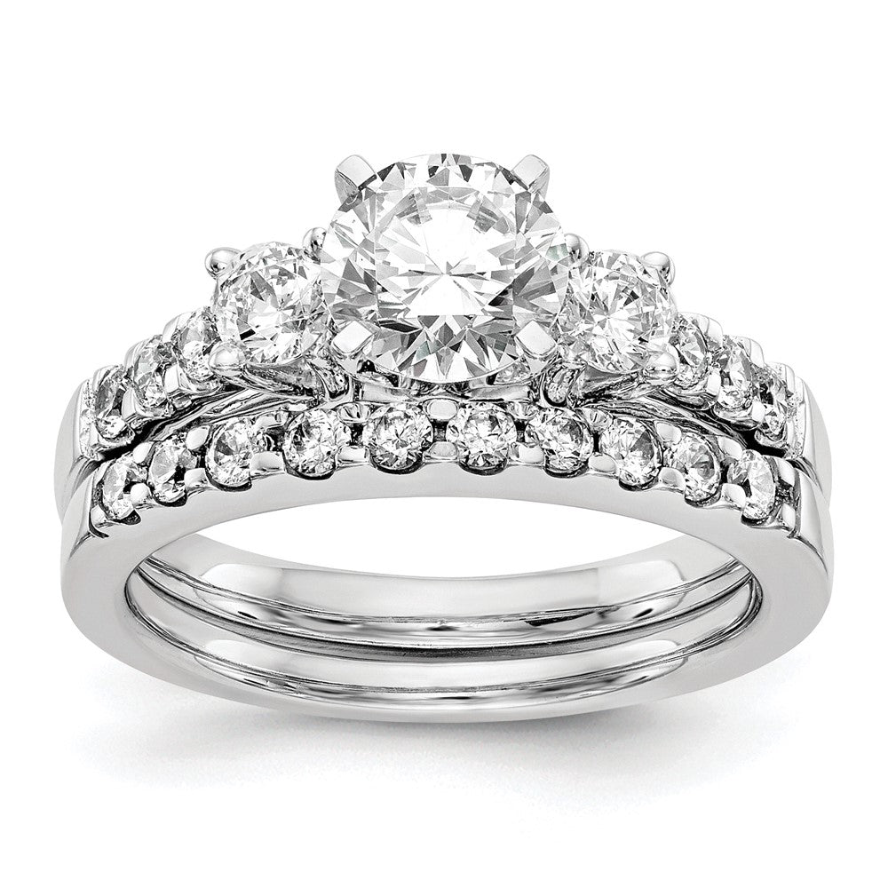 14K Weißgold 3 Stein Plus Stift Set Mittig 1/5 Karat Diamant Halbfassung Verlobungsring