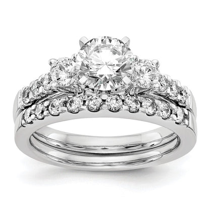14K Weißgold 3 Stein Plus Stift Set Mittig 1/5 Karat Diamant Halbfassung Verlobungsring