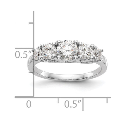 14K Weißgold Verlobungsring mit 5 simulierten Diamanten