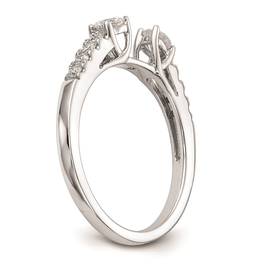 14K Weißgold 3 Stein Plus Stift Set Mittig Diamant Halbfassung Verlobungsring