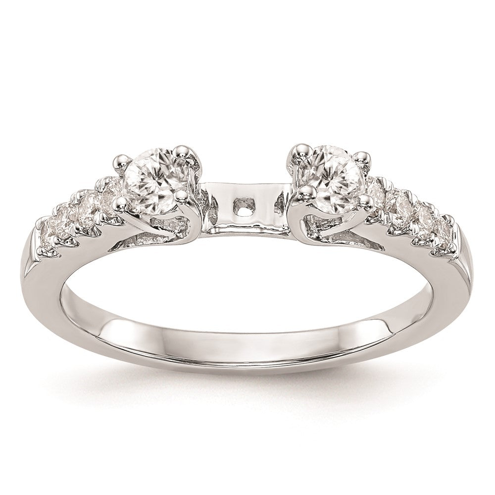 14K Weißgold 3 Stein Plus Stift Set Mittig Diamant Halbfassung Verlobungsring