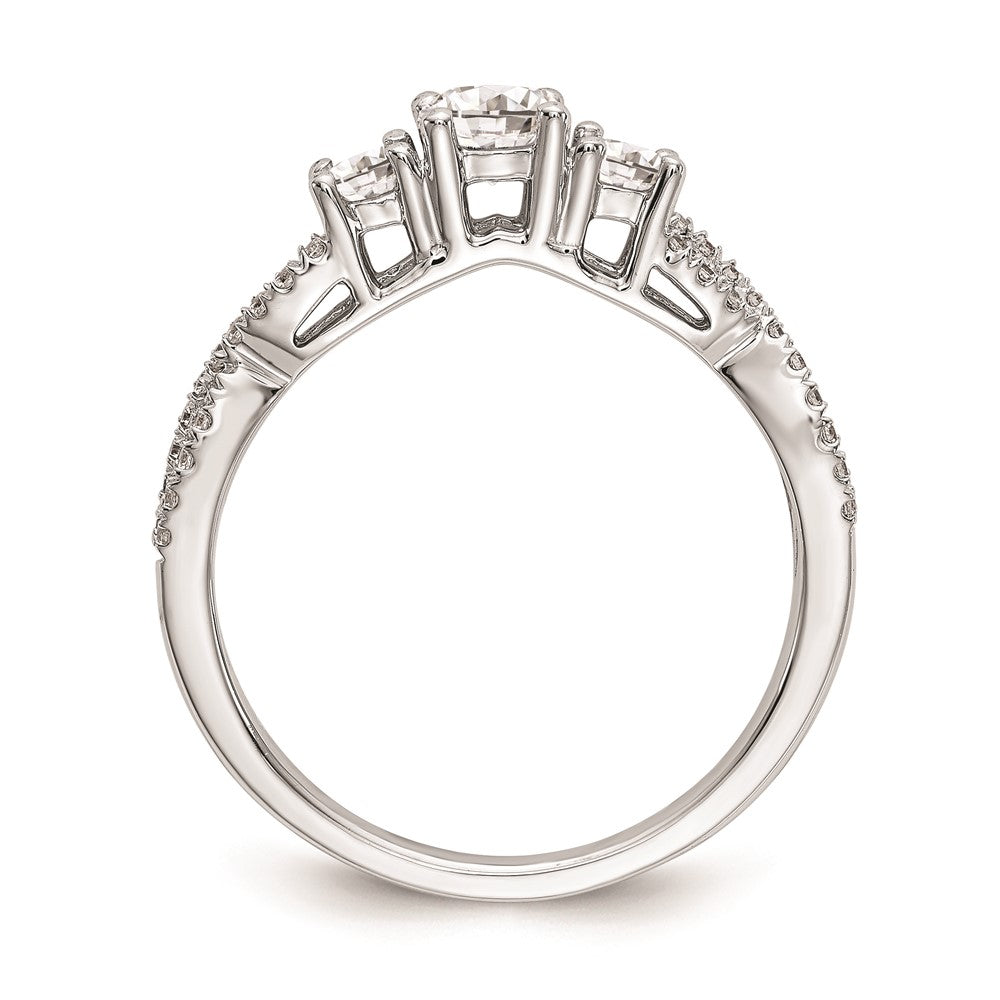 14K Weißgold 3 Stein Plus (holds 4.5mm Rund Mittig) Diamant Halbfassung Verlobungsring