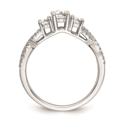 14K Weißgold 3 Stein Plus (holds 4.5mm Rund Mittig) Diamant Halbfassung Verlobungsring
