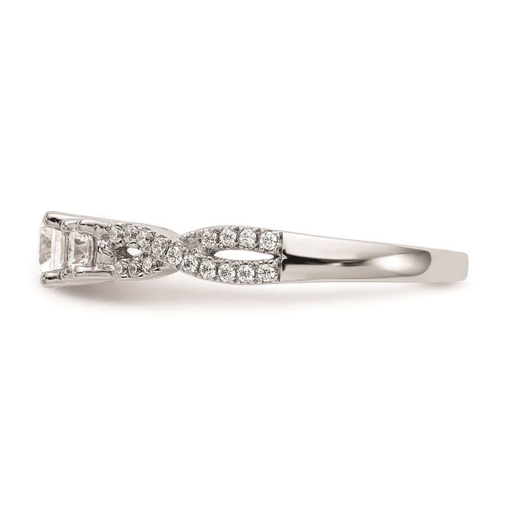 14K Weißgold 3 Stein Plus (holds 4.5mm Rund Mittig) Diamant Halbfassung Verlobungsring