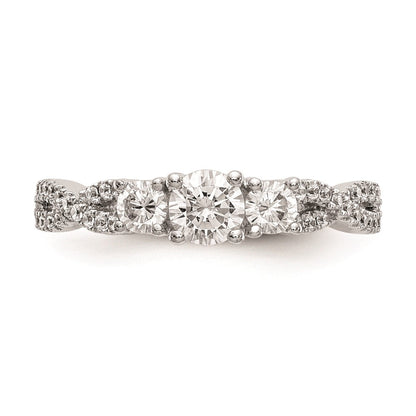 14K Weißgold 3 Stein Plus (holds 4.5mm Rund Mittig) Diamant Halbfassung Verlobungsring