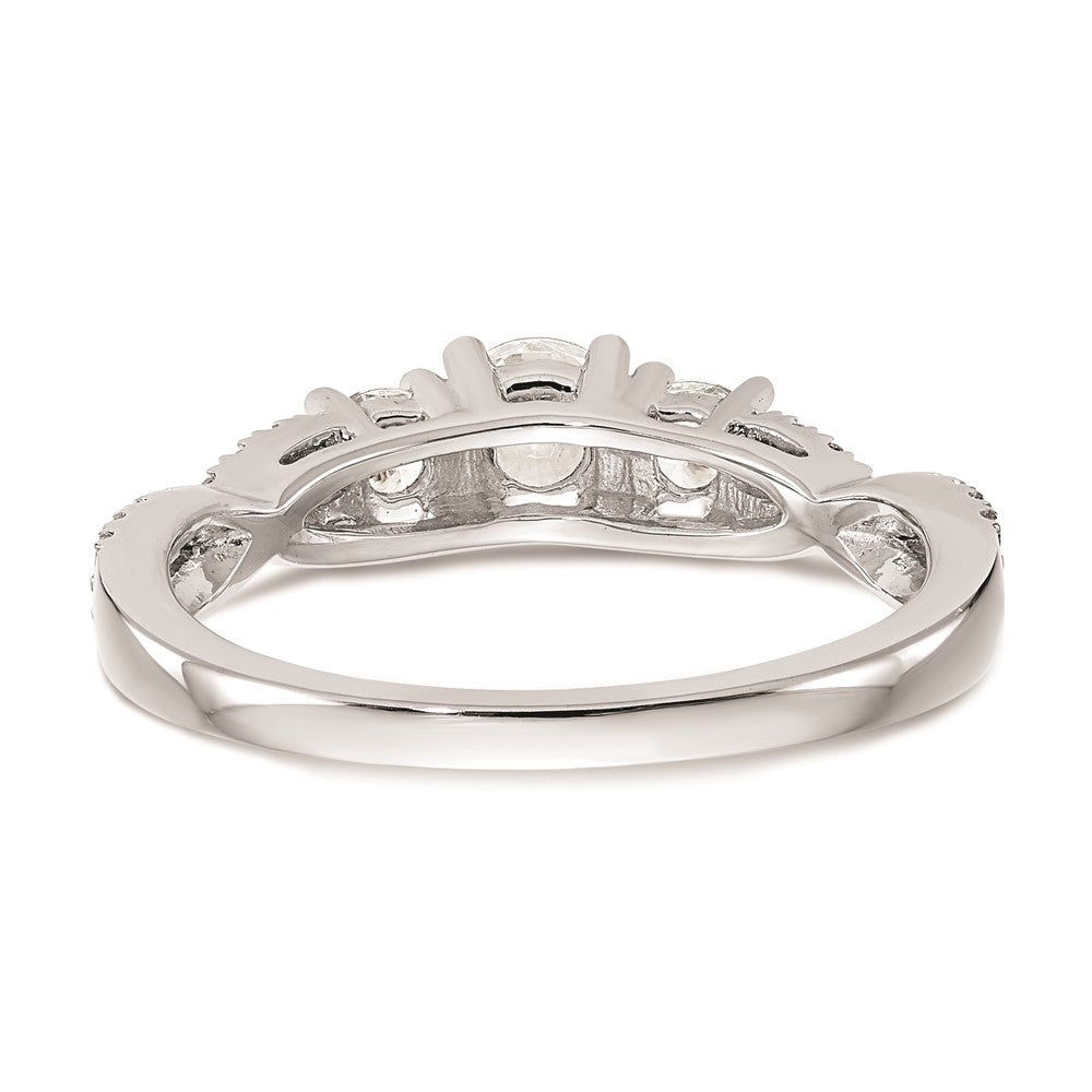 14K Weißgold 3 Stein Plus (holds 4.5mm Rund Mittig) Diamant Halbfassung Verlobungsring