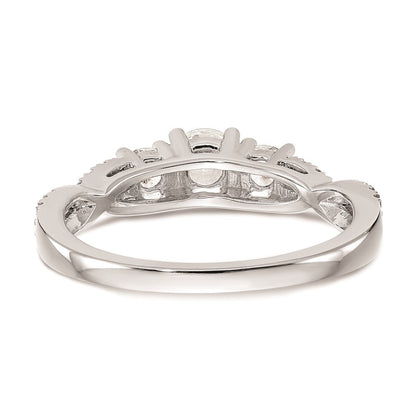 14K Weißgold 3 Stein Plus (holds 4.5mm Rund Mittig) Diamant Halbfassung Verlobungsring