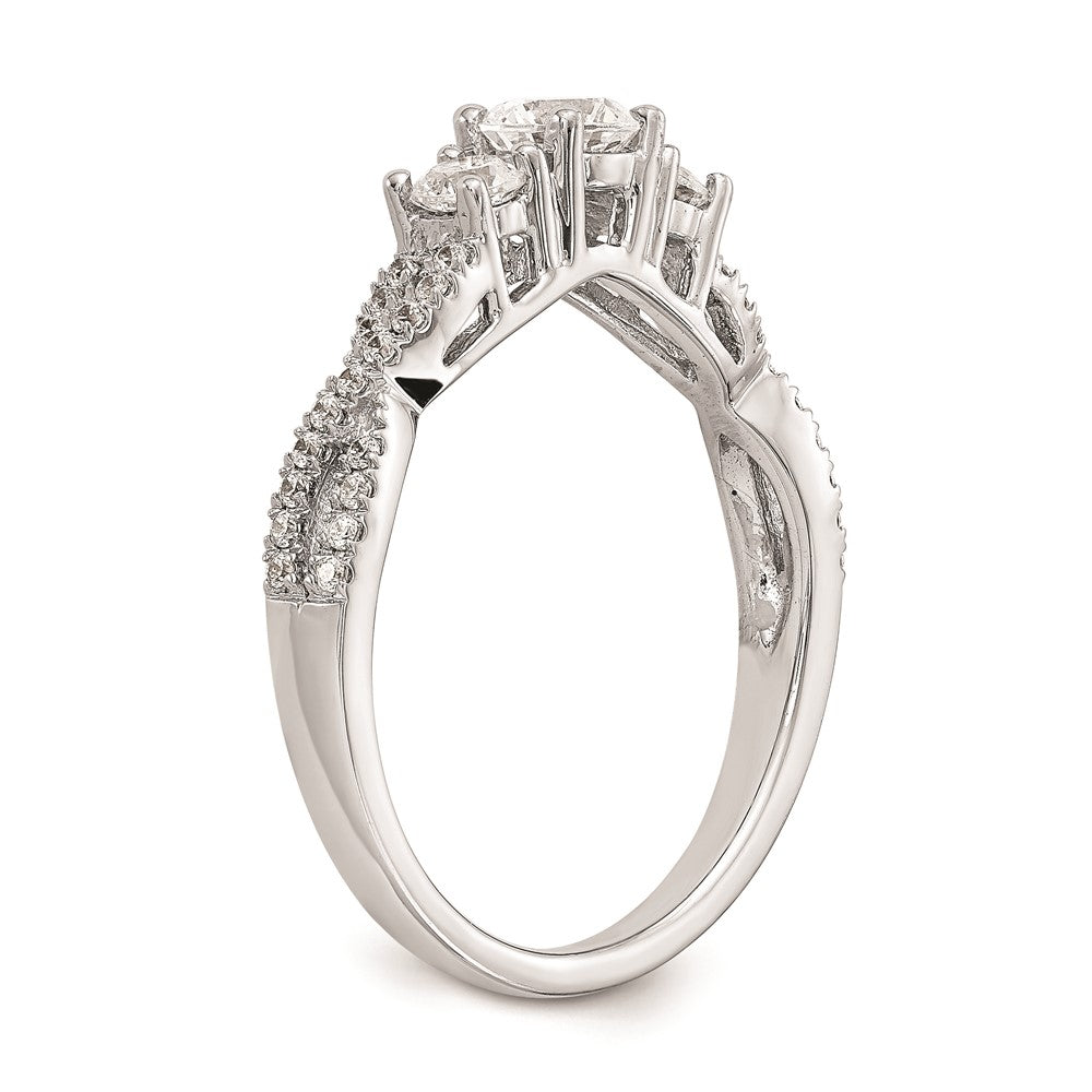 14K Weißgold 3 Stein Plus (holds 4.5mm Rund Mittig) Diamant Halbfassung Verlobungsring