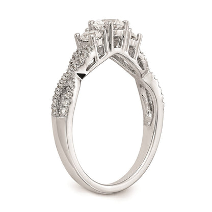 14K Weißgold 3 Stein Plus (holds 4.5mm Rund Mittig) Diamant Halbfassung Verlobungsring