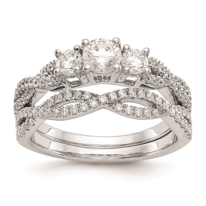 14K Weißgold 3 Stein Plus (holds 4.5mm Rund Mittig) Diamant Halbfassung Verlobungsring