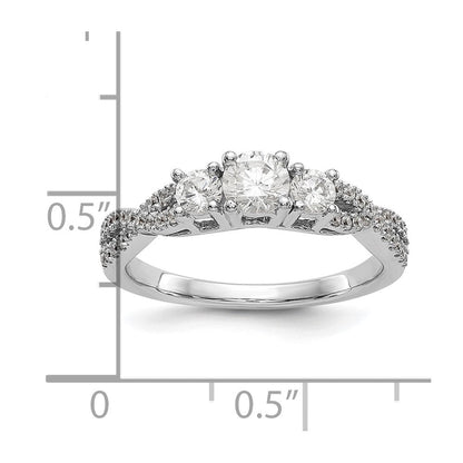 14K Weißgold 3 Stein Plus (holds 4.5mm Rund Mittig) Diamant Halbfassung Verlobungsring