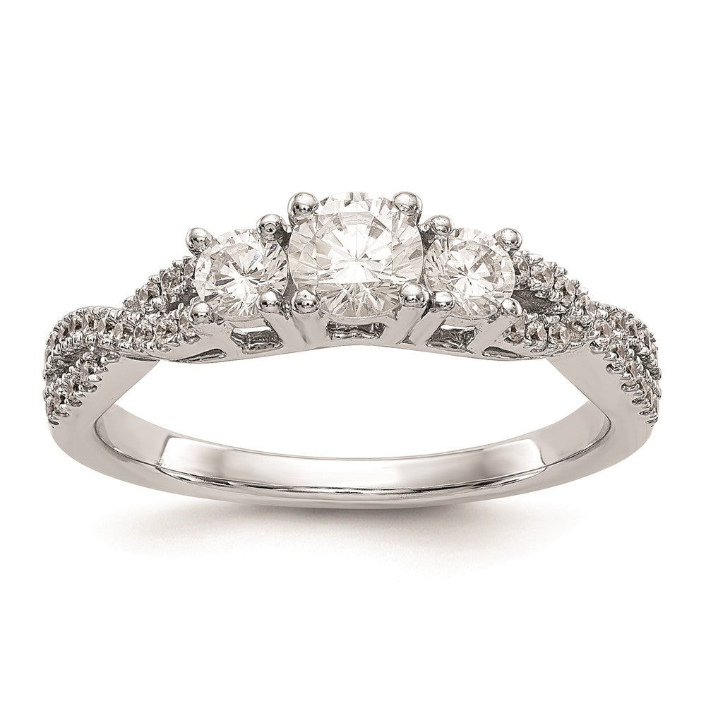 14K Weißgold 3 Stein Plus (holds 4.5mm Rund Mittig) Diamant Halbfassung Verlobungsring