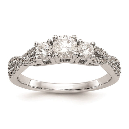 14K Weißgold 3 Stein Plus (holds 4.5mm Rund Mittig) Diamant Halbfassung Verlobungsring