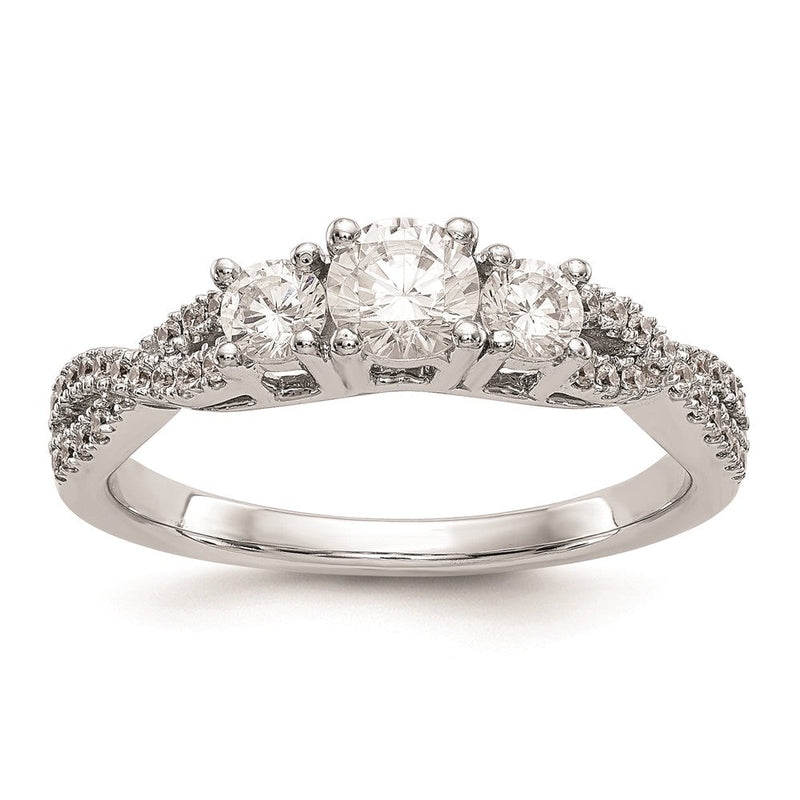 14K Weißgold 3 Stein Plus (holds 4.5mm Rund Mittig) Diamant Halbfassung Verlobungsring