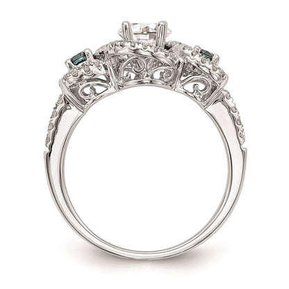 14K Weißgold Verlobungsring mit blauen und weißen simulierten Diamanten
