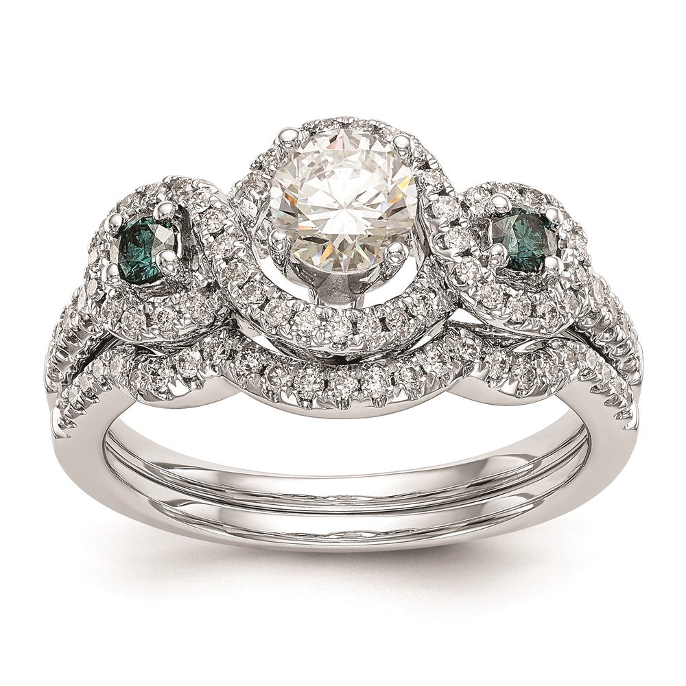 14K Weißgold Verlobungsring mit blauen und weißen simulierten Diamanten