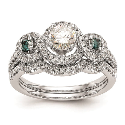 14K Weißgold Verlobungsring mit blauen und weißen simulierten Diamanten