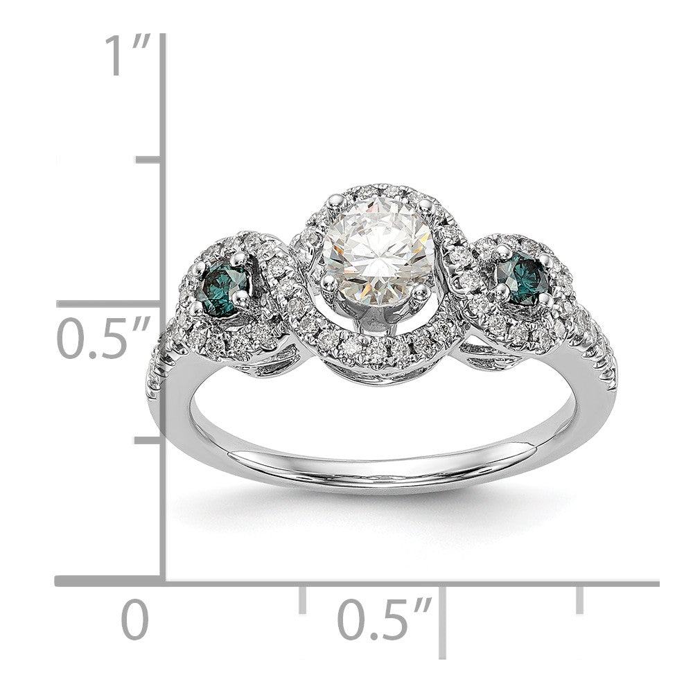 14K Weißgold Verlobungsring mit blauen und weißen simulierten Diamanten