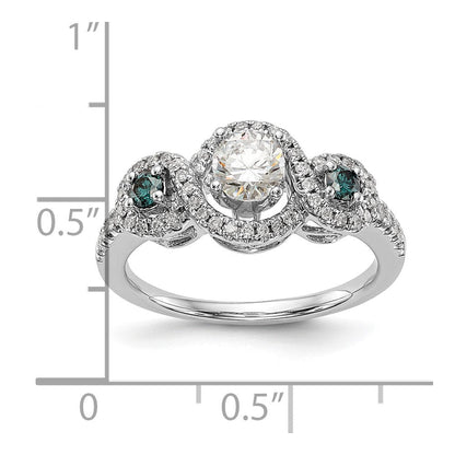 14K Weißgold Verlobungsring mit blauen und weißen simulierten Diamanten