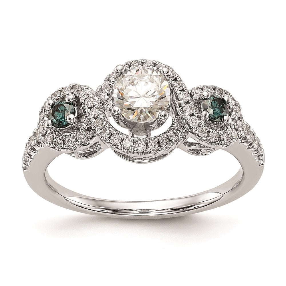 14K Weißgold Verlobungsring mit blauen und weißen simulierten Diamanten