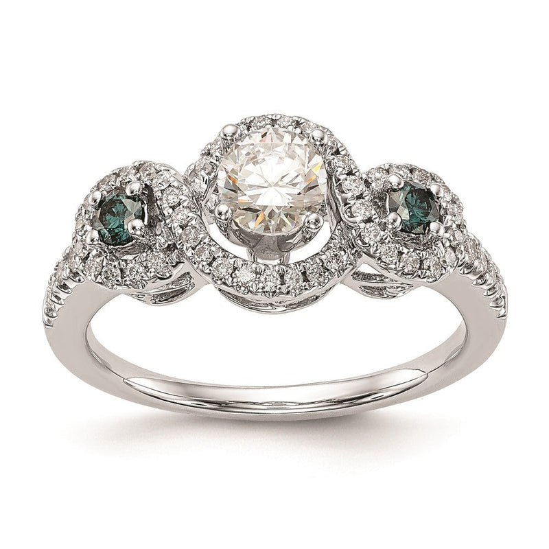 14K Weißgold Verlobungsring mit blauen und weißen simulierten Diamanten