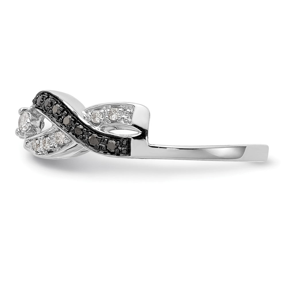 14K Weißgold Wickelring mit schwarzen und weißen natürlichen Diamanten