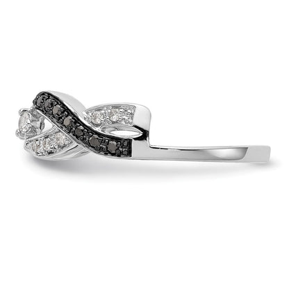 14K Weißgold Wickelring mit schwarzen und weißen natürlichen Diamanten