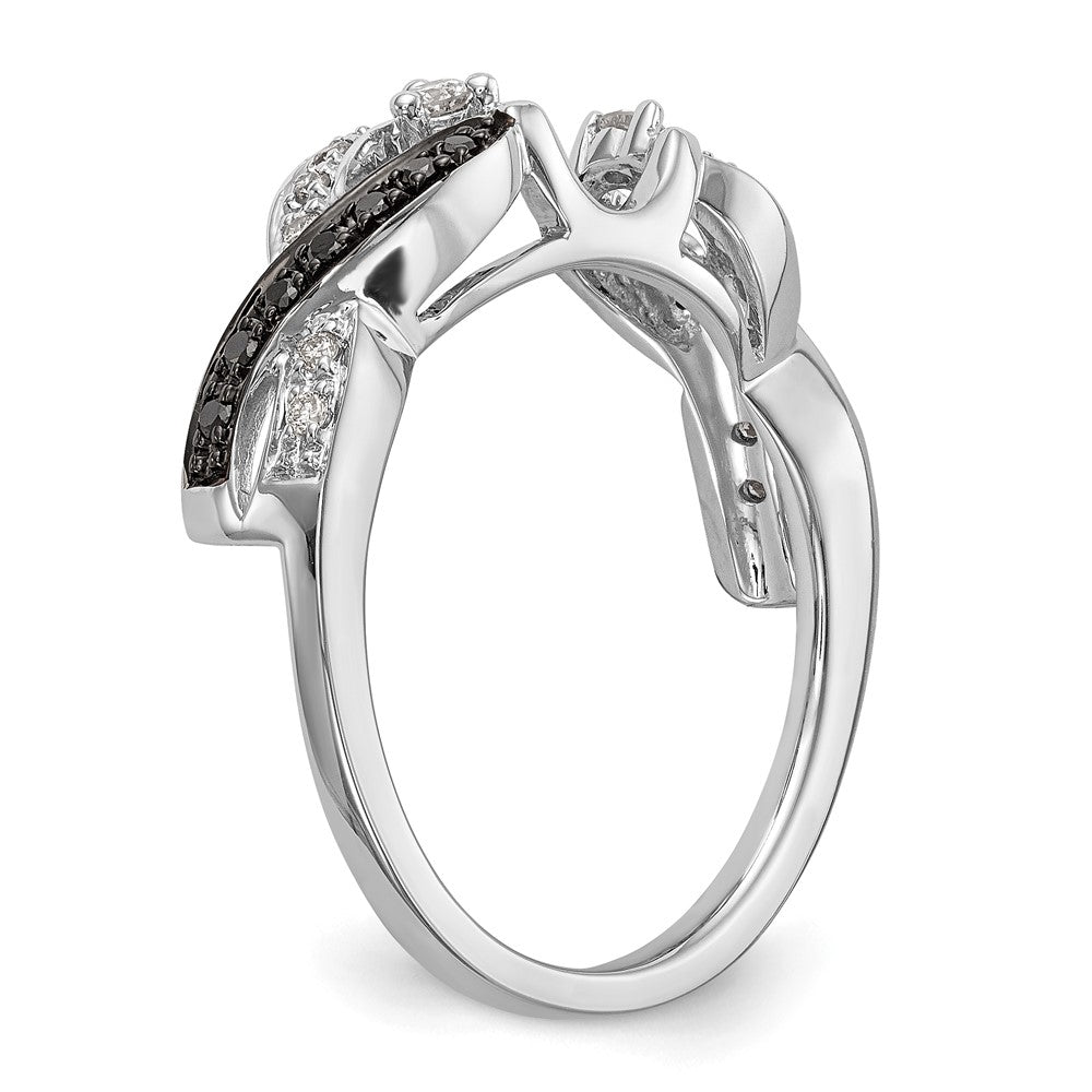 14K Weißgold Wickelring mit schwarzen und weißen natürlichen Diamanten