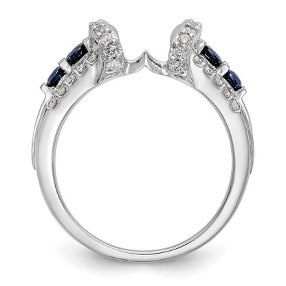 14K Weißgold 3/8 Karat Diamant und Blau Saphir Komplett Wickel Ring