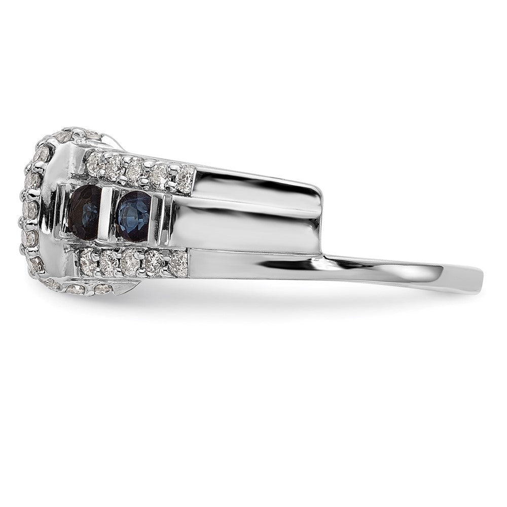 14K Weißgold 3/8 Karat Diamant und Blau Saphir Komplett Wickel Ring