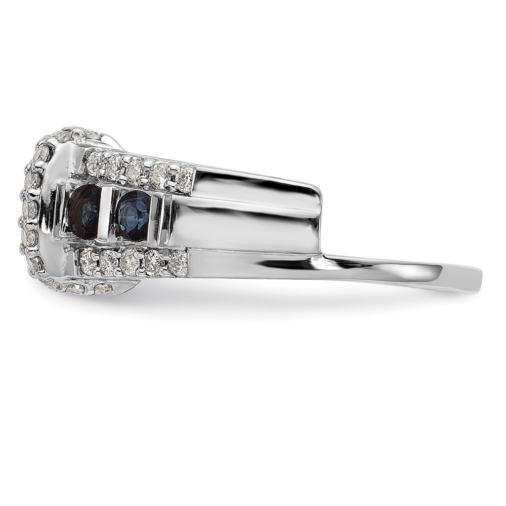 14K Weißgold Ring mit natürlichen Diamanten und Saphir