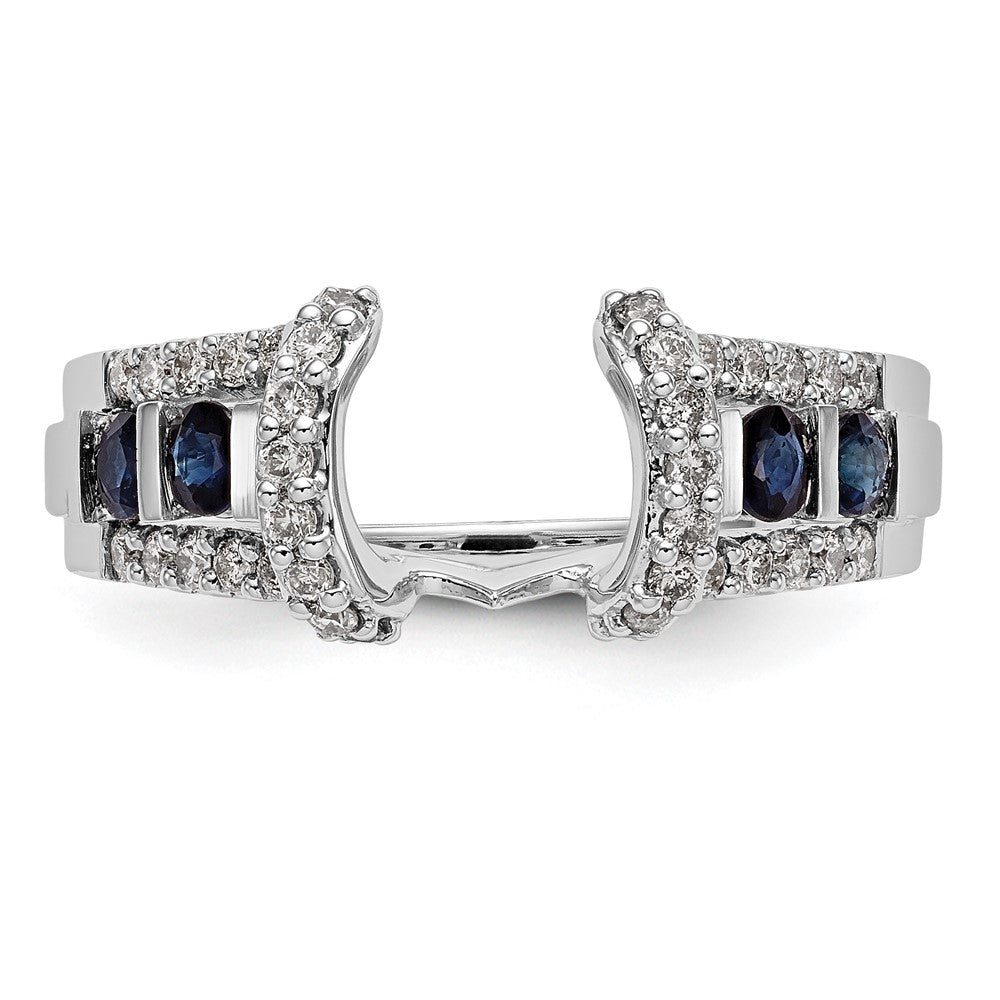 14K Weißgold Ring mit natürlichen Diamanten und Saphir