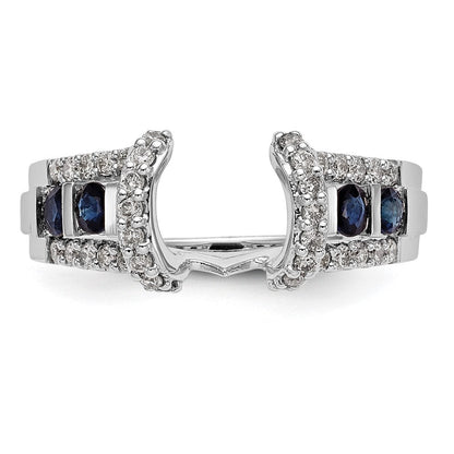 14K Weißgold Ring mit natürlichen Diamanten und Saphir