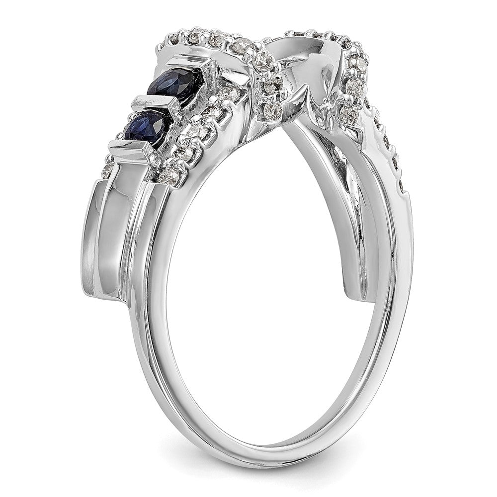 14K Weißgold Ring mit natürlichen Diamanten und Saphir