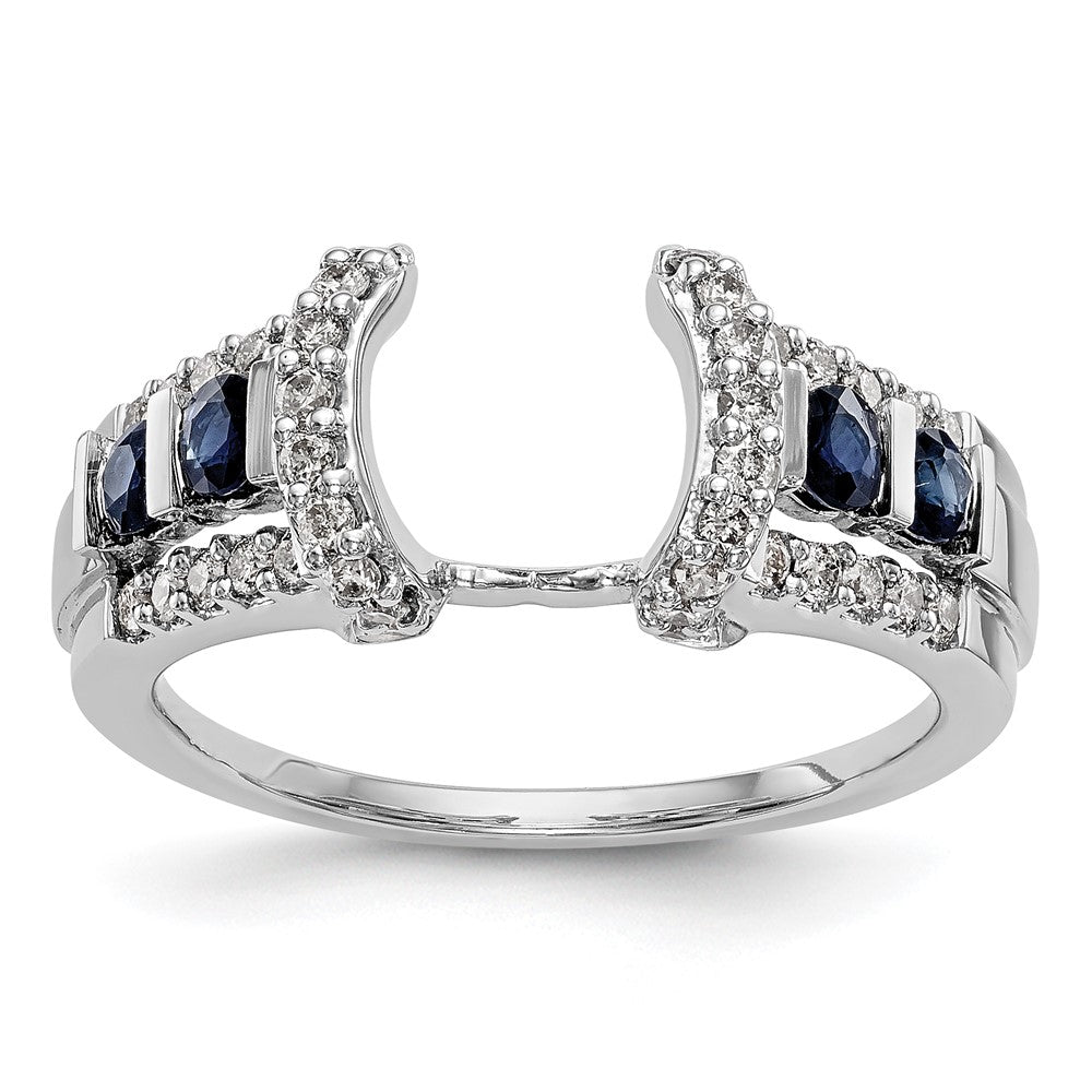 14K Weißgold Ring mit natürlichen Diamanten und Saphir